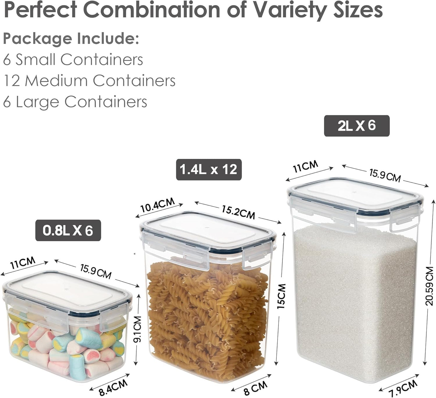 Vtopmart Set of 24 Airtight Food Storage Containers & Kitchen Storage Containers, BPA-Free Plastic Containers for Flour, Sugar and Baking Supplies, with 24 Labels (Black)