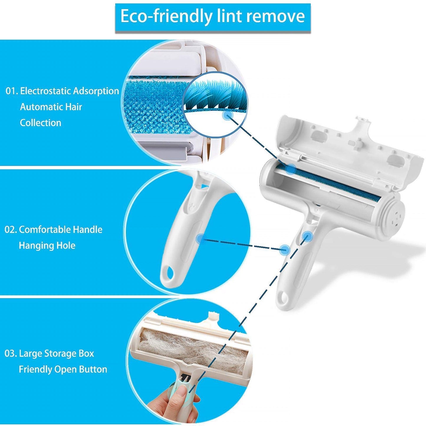 Pet Hair Remover Roller Brush for Dogs and Cats, Easy to Clean Fixed Areas Pet Fur from Carpet, Furniture, Rugs, Stairs, bedding and Sofa