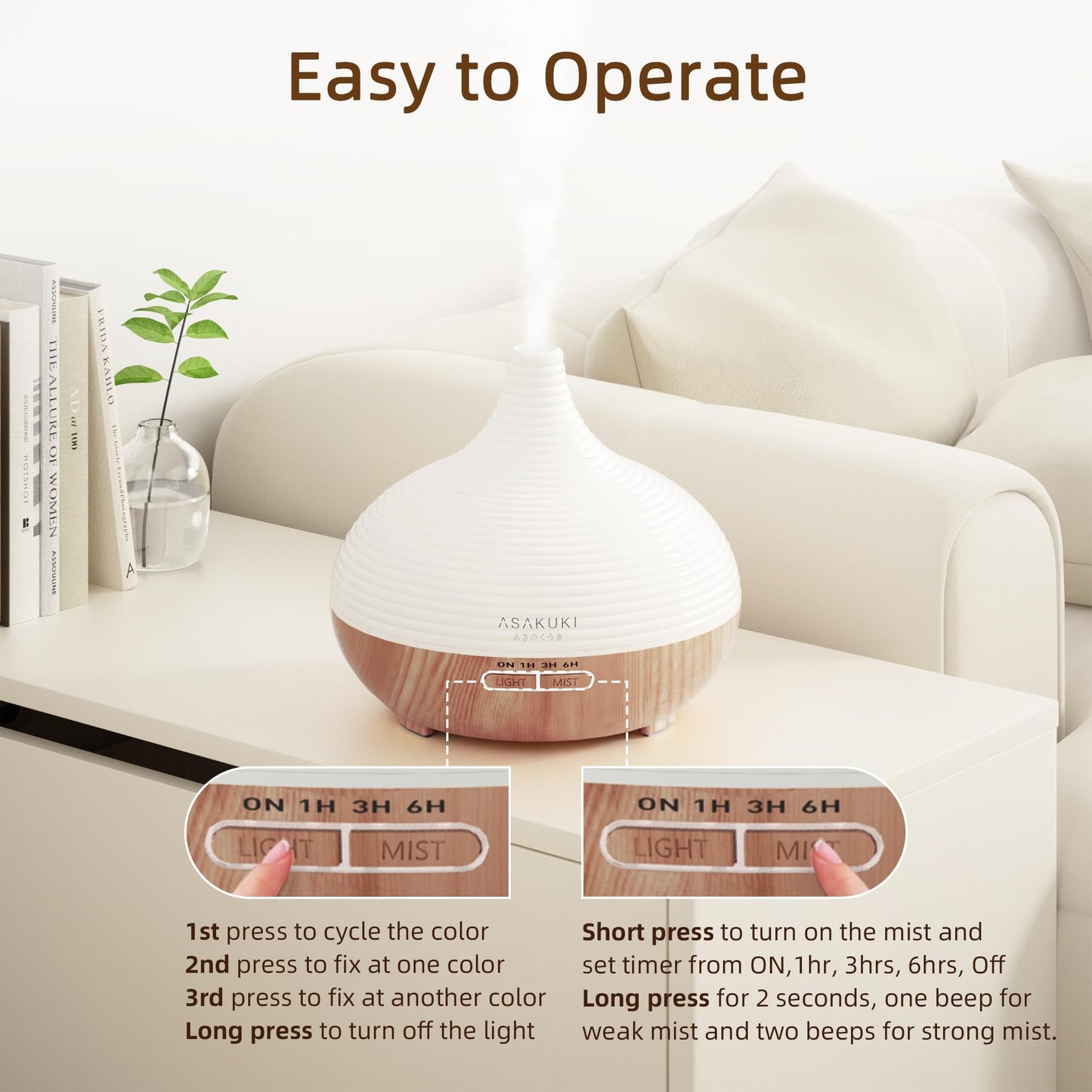 ASAKUKI Essential Oil Diffusers, 300ML 5 in 1 Ultrasonic Aromatherapy Fragrant Oil Humidifier Vaporizer with Auto Shut Off, 4 Timing Set, 7 LED Lights for Home Office Sleep