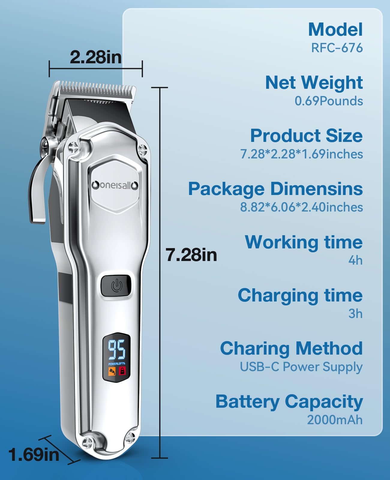 oneisall Dog Clippers for Grooming for Thick Heavy Coats/Low Noise Rechargeable Cordless Pet Shaver with Stainless Steel Blade/Waterproof Dog Shaver for Dogs Pets and Animals