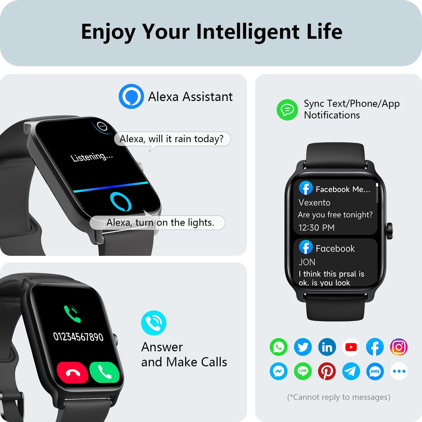Smart Watch for Men Women, Answer/Make Calls, Alexa Built-in, [1.8"HD Screen] Smart Watches for iPhone/Samsung/Android, Fitness Watch with Heart Rate Sleep SpO2 Monitor,IP68 Waterproof, 100+ Sports
