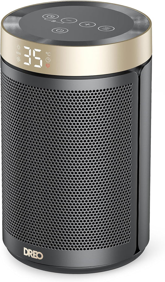1500W Electric Heater, Energy Efficient Portable Ceramic, Thermostat 3 Modes 12H Timer, Overheat & Tip Over Protection, for Bedroom, Atom 316, Gold