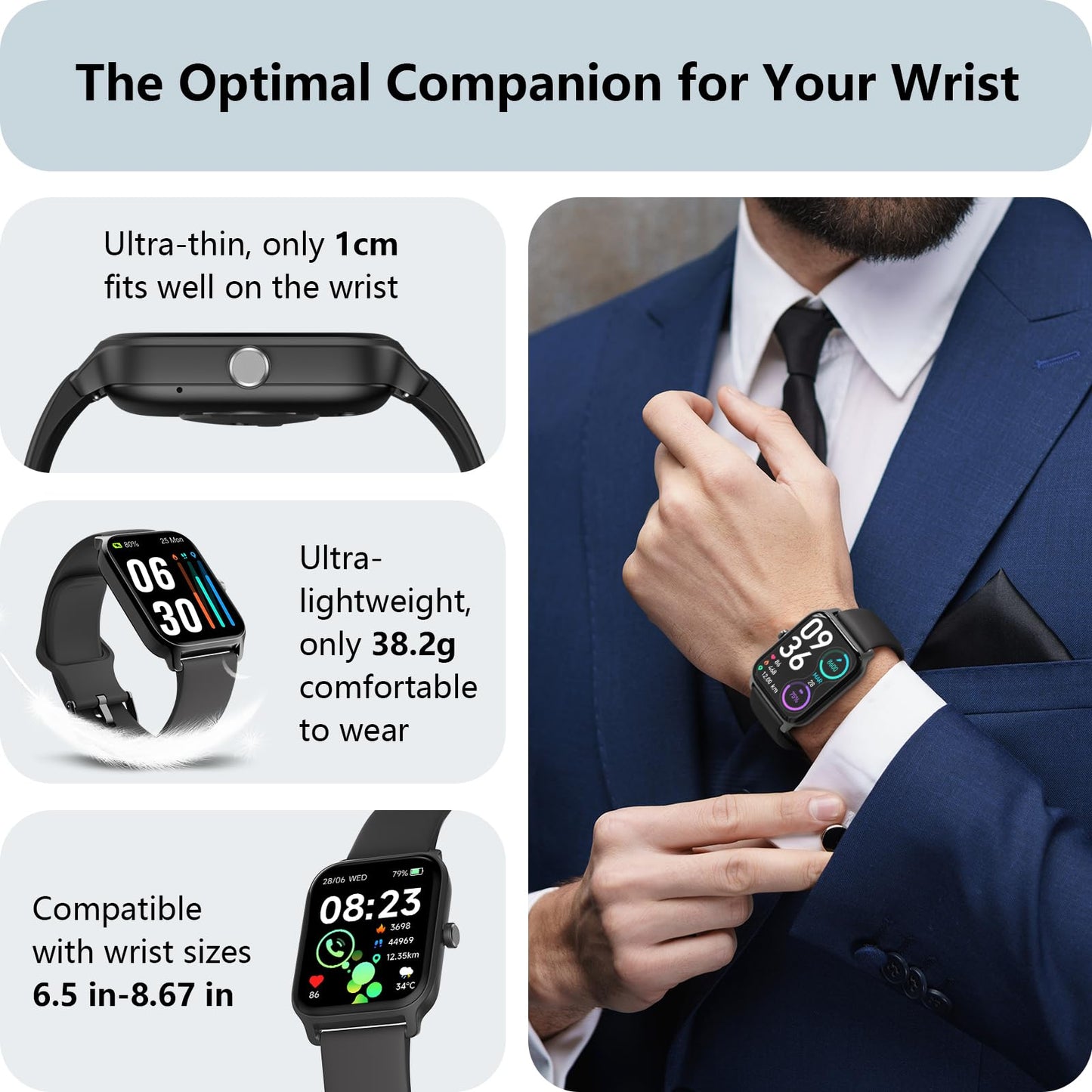 Smart Watch for Men Women, Answer/Make Calls, Alexa Built-in, [1.8"HD Screen] Smart Watches for iPhone/Samsung/Android, Fitness Watch with Heart Rate Sleep SpO2 Monitor,IP68 Waterproof, 100+ Sports
