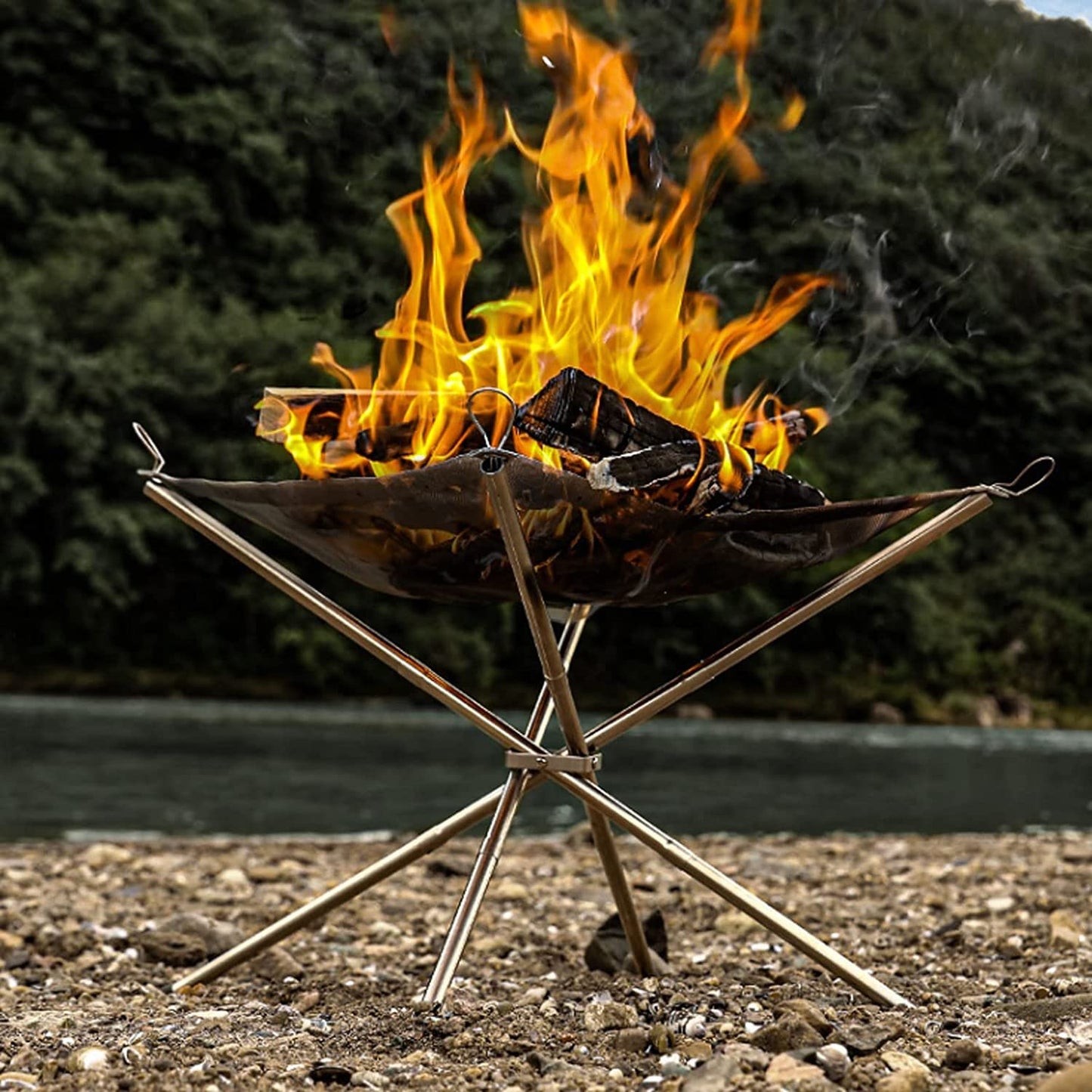 KAHEIGN Portable Outdoor Fire Pit, 42CM Foldable Stainless Steel Mesh Fire Pit Fireplace BBQ Fire Bowl for Patio Backyard Garden Camping Picnics Bonfire - with Heat Resistant Gloves & Carrying Bag