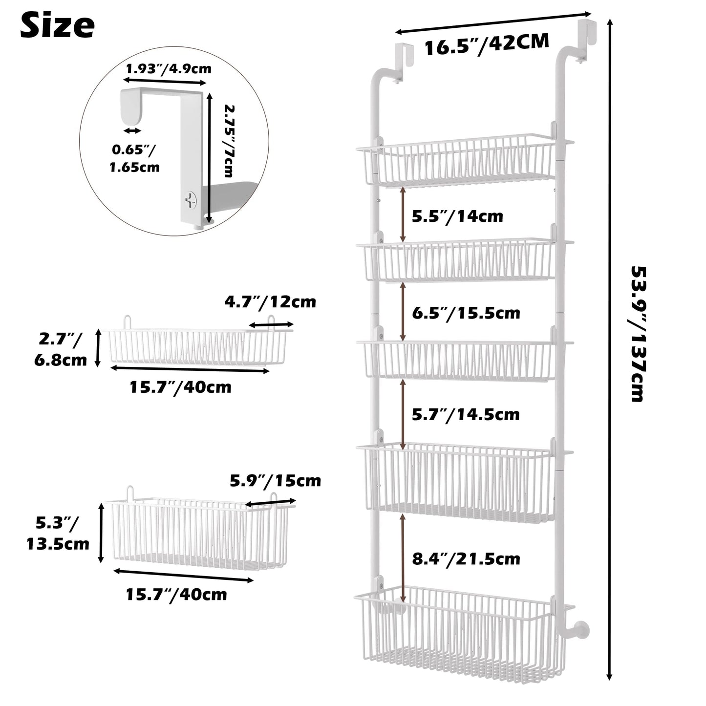 5-Tier over door spice rack, hanging door storage, Pantry Organizer Metal Hanging Kitchen Spice Rack Can Organizer(white)