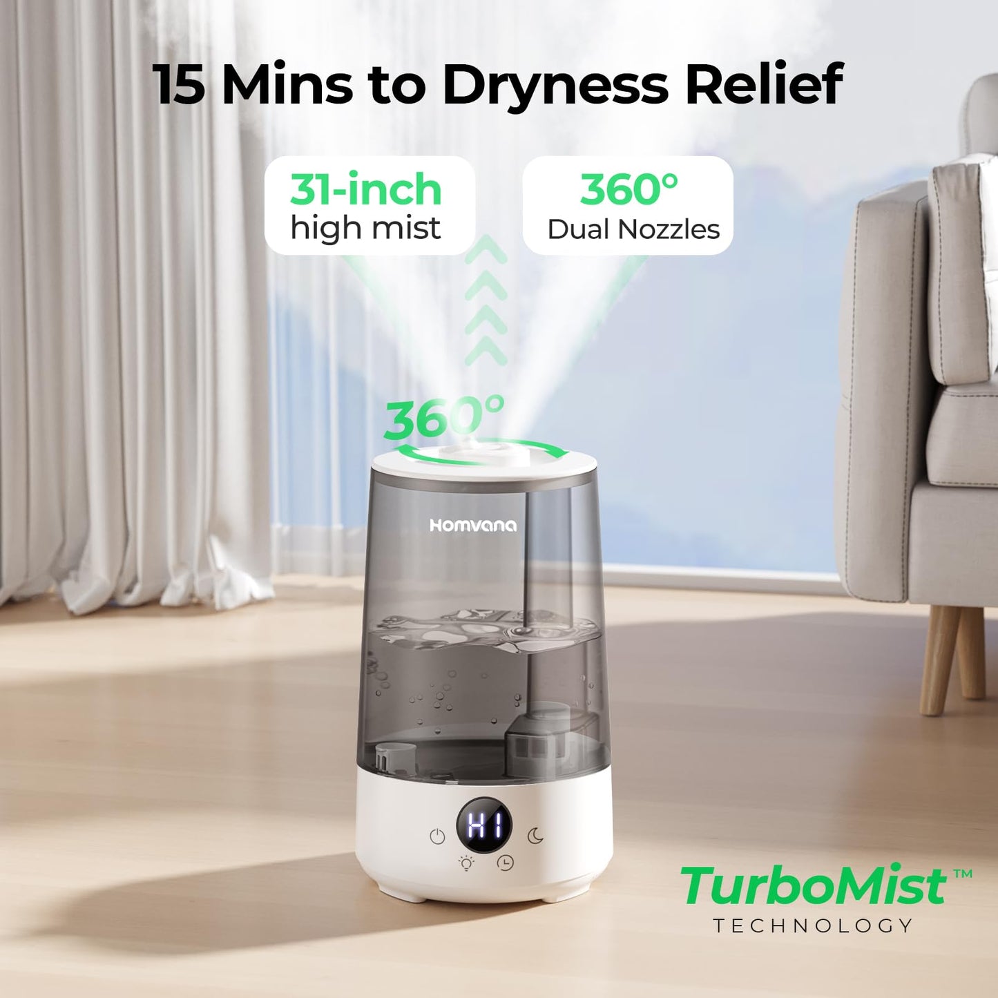 Humidifier, 3.6L Cool Mist 360° Rotatable 34H Last, Night Light Auto Mode, Quiet 16dB Humidifiers for Baby, Essential Oil Diffuser