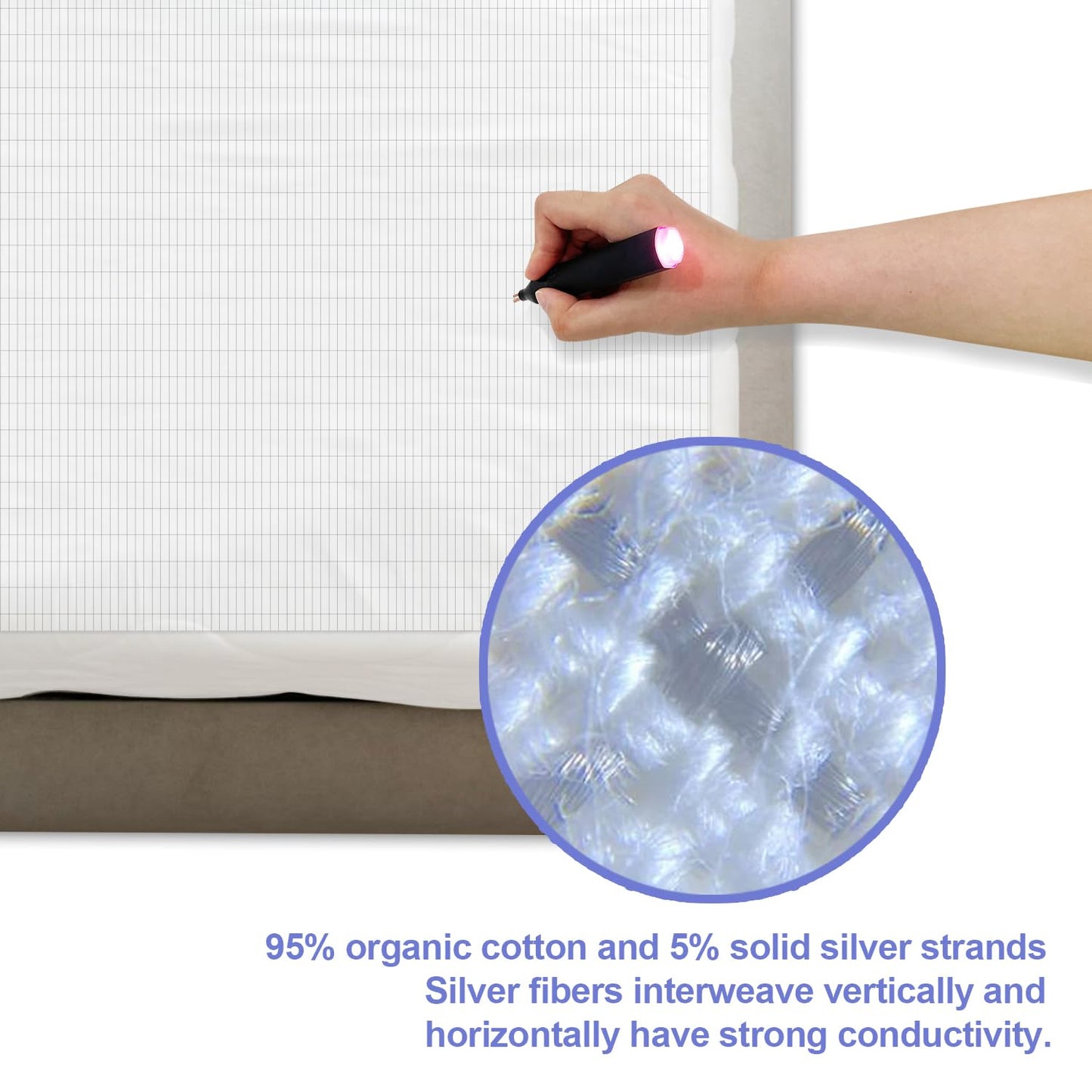 Grounding Fitted Sheet King Size, Grounding Sheet Conductive Sheet with Silver Fiber Therapy for Better Sleep Reduce Stress Pain (Beige, King(60 * 80 * 14 inch))