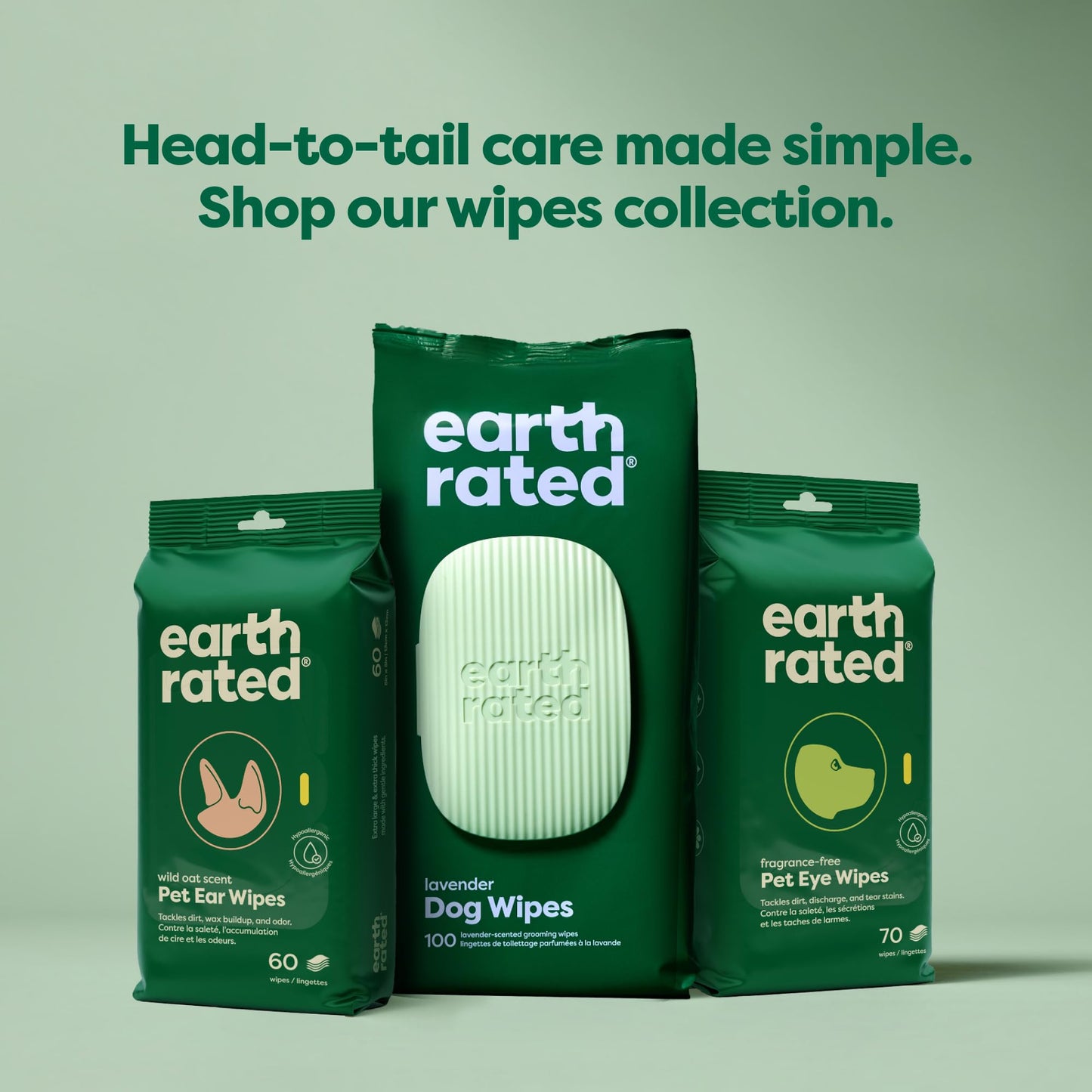 Earth Rated Dog Wipes for Dogs & Puppies, Thick Plant Based Grooming Wipes For Easy Use on Paws, Body and Bum, Lavender Scented, 100 Count