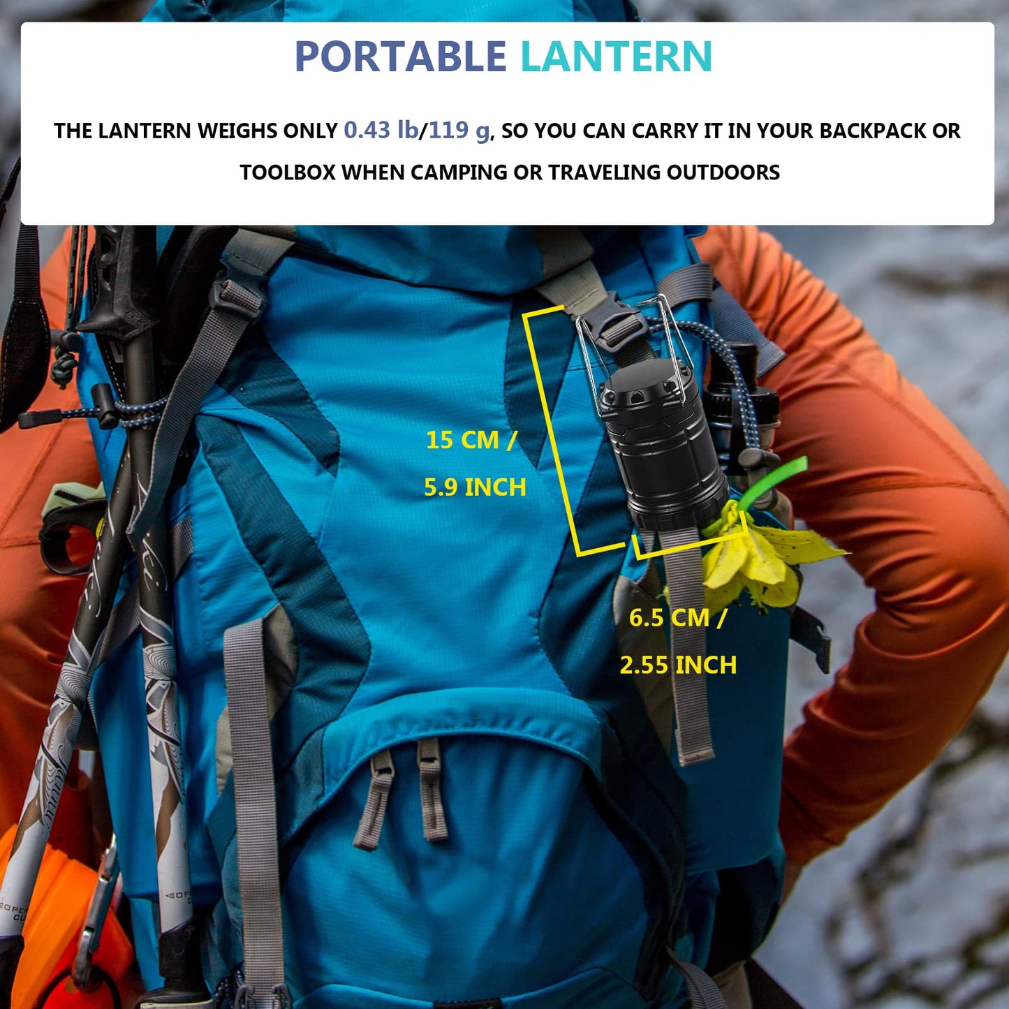 Twin Camping Lights/Lanterns, Battery Operated Portable LED with Foldable Hook
