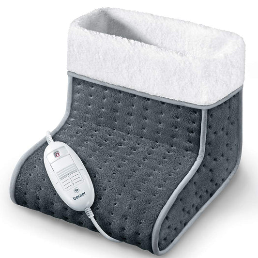 Beurer FW20UK Cosy Foot Warmer - Grey, Electric foot warmer for cold feet, 3 temperature settings, Cosy teddy fleece lining, Soft and breathable, Suitable up to shoe size 12.5, Washable lining