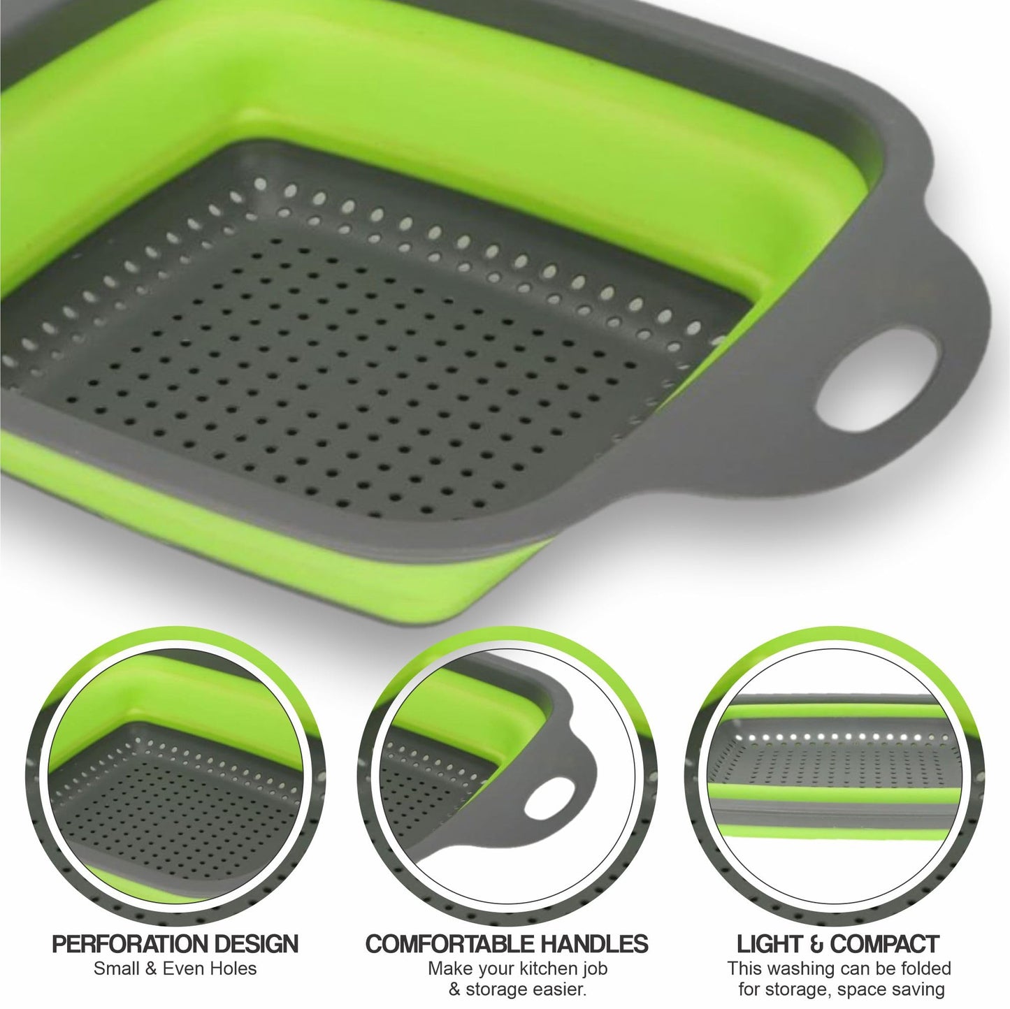 Collapsible Colander Foldable Basket with Handle Square Food Strainer Drain Storage Basket for Draining Pasta Fruits Vegetables  (1Pc)