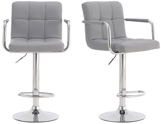 Millhouse Pair of Cuban Bar Stools Set of 2 with Arms Leatherette Exterior, Adjustable Swivel Gas Lift, Chrome Footrest Base for Breakfast Bar DM717 (SilverGrey-)