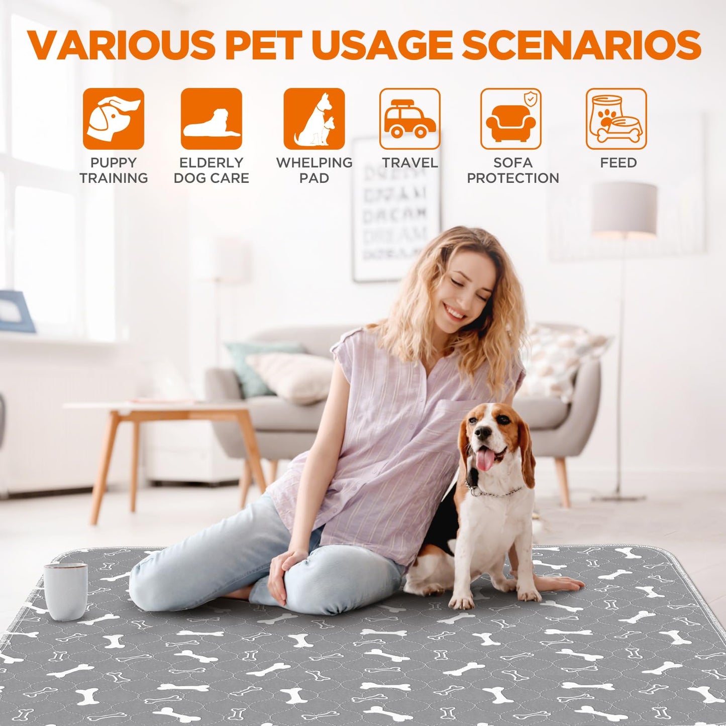 Baodan Reusable Dog Training Pads, 2 Pack Washable Puppy Pads, Super Absorbent Waterproof Dog Mat Pee Pads for Dogs, Fast Drying Training Pads for Home, Car, Travel - 60 x 40 cm