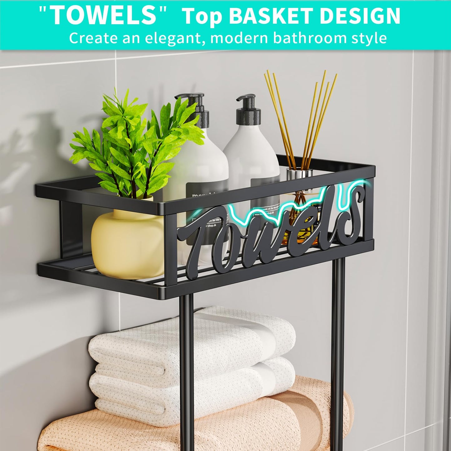 HapiRm Over Door Towel Rack - 3 Tier Towel Rack Wall Mounted with Metal Shelf Basket and 6 Hooks, Space-Saving Bathroom Towel Holder, Bathroom Towel Storage for Small Bathroom Storage & Organisation
