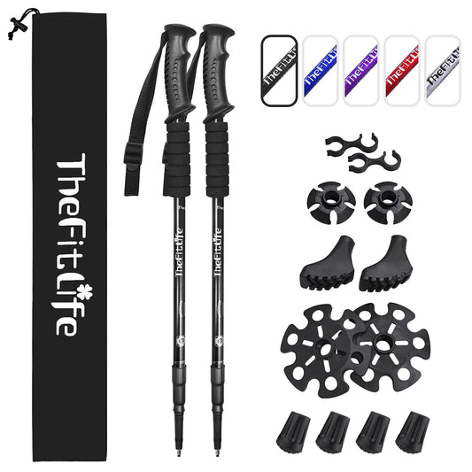 Hiking Walking Trekking Poles - 2 Pack With Antishock And Quick Lock System, Telescopic, Collapsible, Ultralight For Hiking, Camping