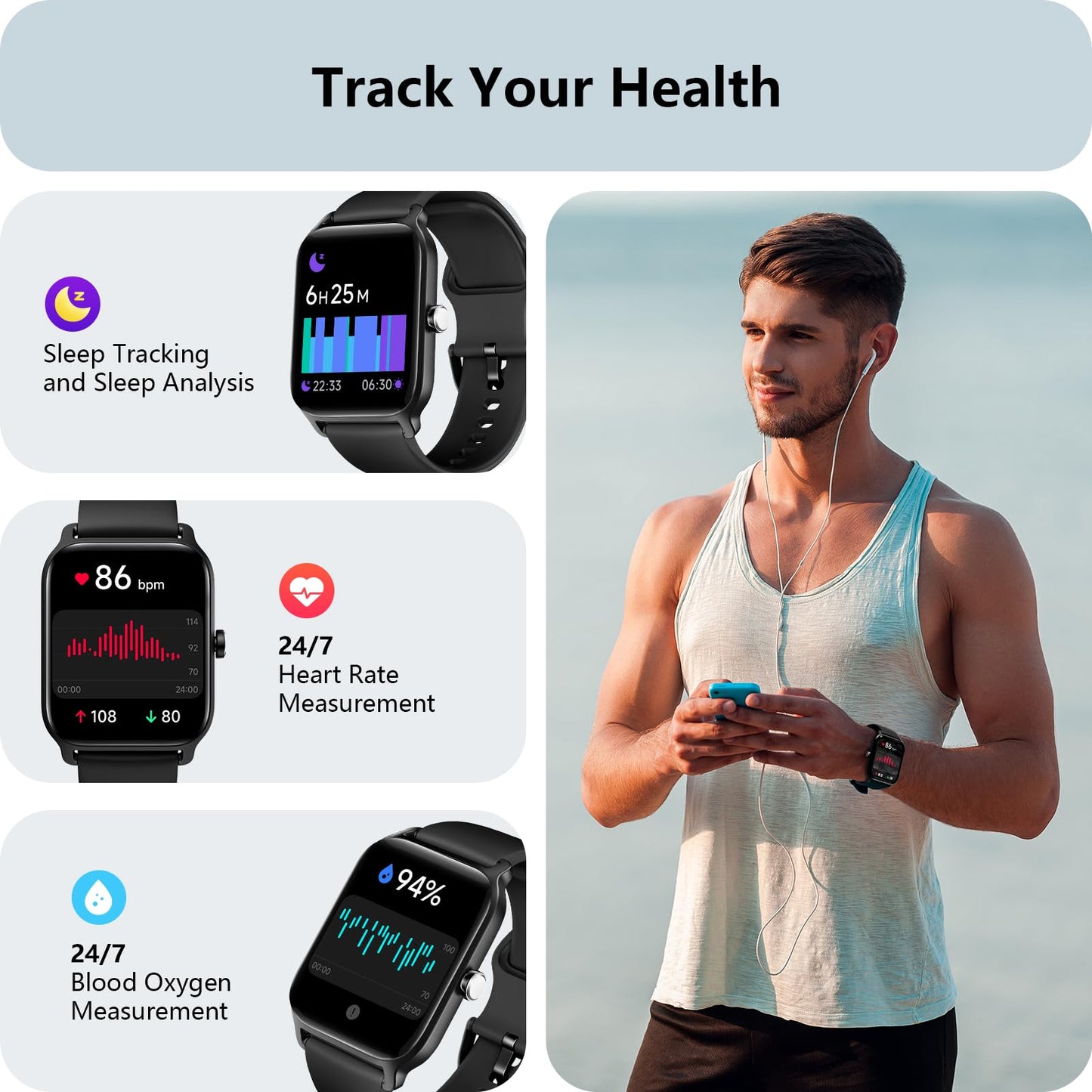 Smart Watch for Men Women, Answer/Make Calls, Alexa Built-in, [1.8"HD Screen] Smart Watches for iPhone/Samsung/Android, Fitness Watch with Heart Rate Sleep SpO2 Monitor,IP68 Waterproof, 100+ Sports