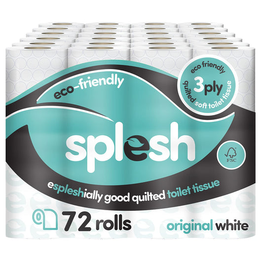 Splesh by Cusheen 3-ply Toilet Roll - Unscented (72 Pack) Soft, Quilted Bulk Toilet Rolls, Eco-Friendly Toilet Paper Sustainably Crafted in The UK
