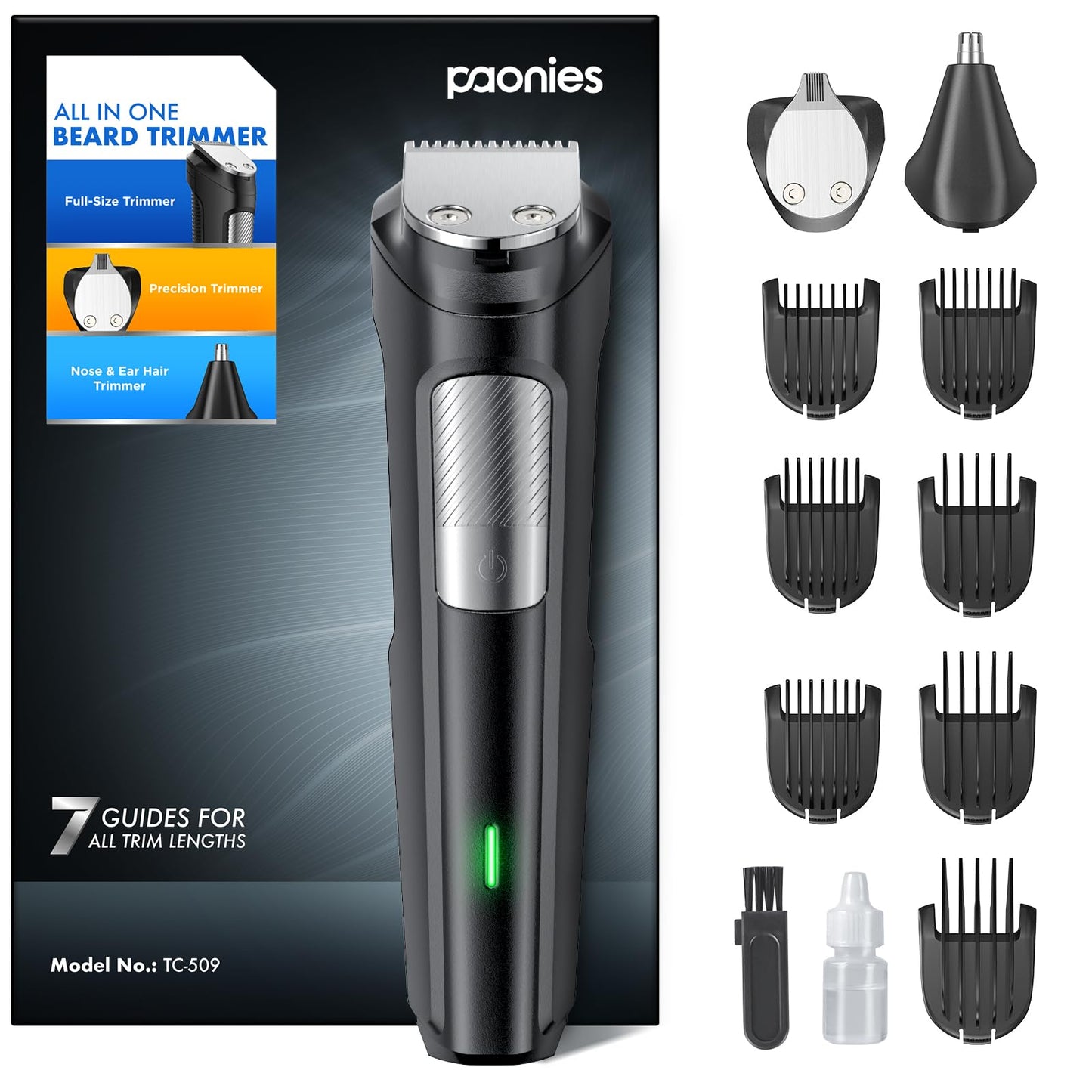 9 in 1 Mens Hair Trimmers, Cordless Rechargeable Hair Clippers with 7 Limit Combs, Stainless Steel Blades, 100% Waterproof Extra Long Life
