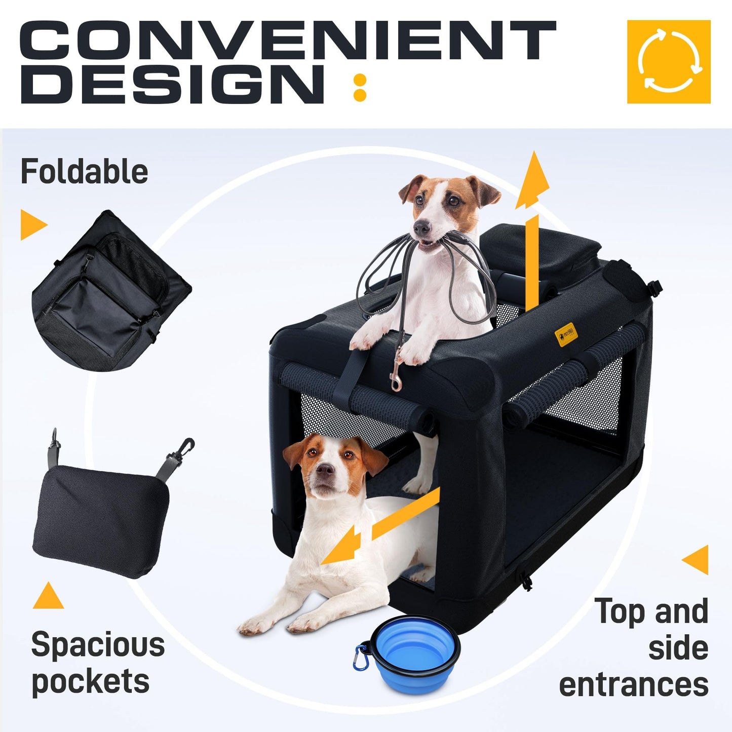 PETPROVED Dog Travel Crate Dog Carrier Cat Carrier Large Pet Carrier for Medium Dogs Puppy Carrier Soft Fabric Dog Car Crate Collapsible for Car