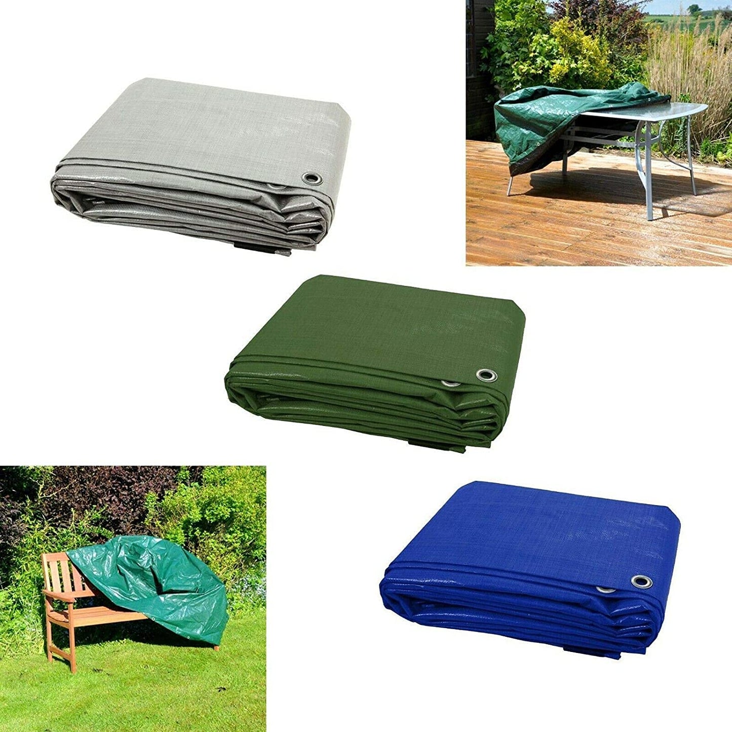 3 x 3 m Blue Tarpaulin Waterproof Tarp Sheet Cover, Groundsheet - Waterproof, Weatherproof, Frost-Resistant, UV Protection, Universal, Multipurpose, Reinforced Eyelets