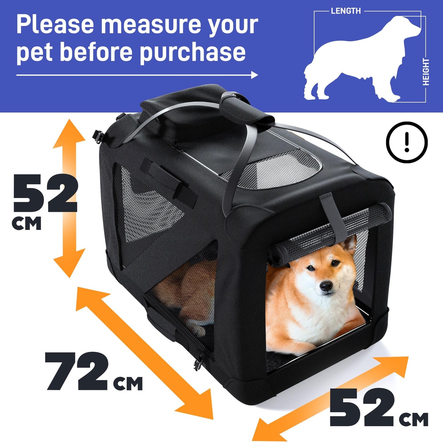 PETPROVED Dog Travel Crate Dog Carrier Cat Carrier Large Pet Carrier for Medium Dogs Puppy Carrier Soft Fabric Dog Car Crate Collapsible for Car