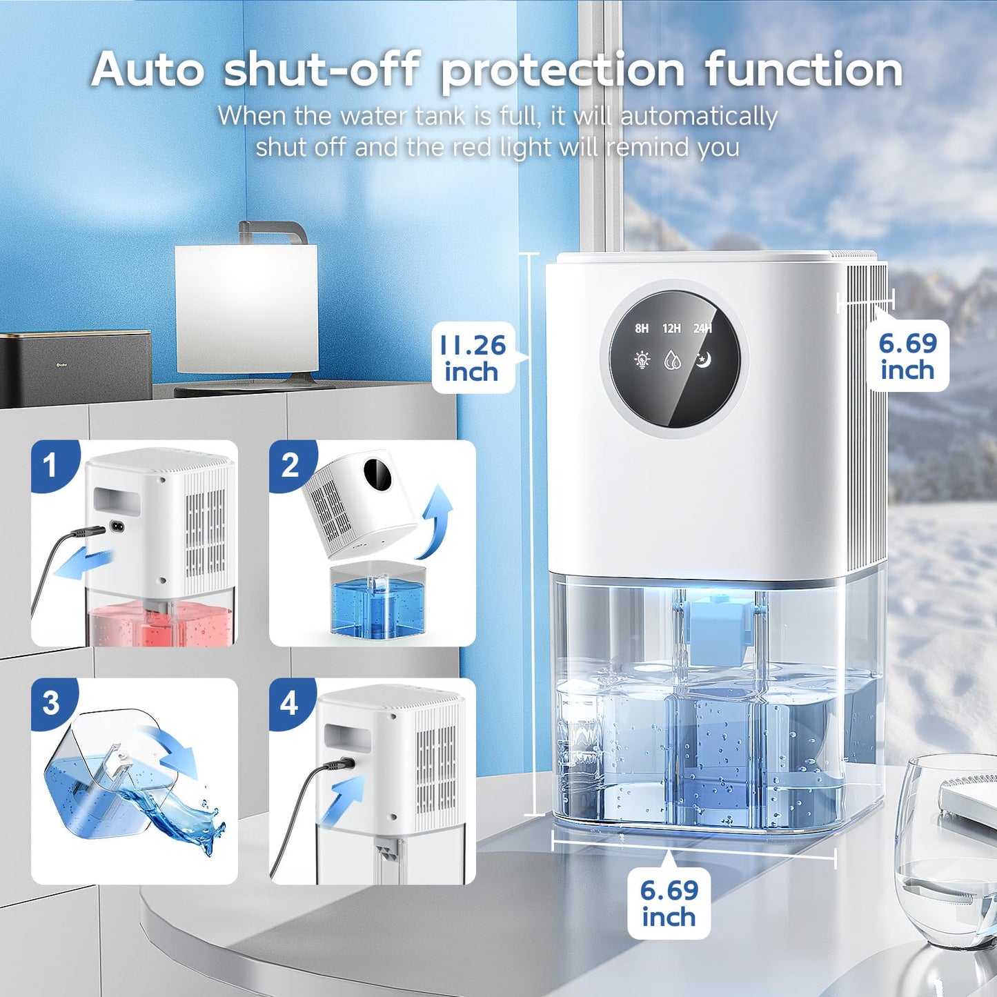 1800ML Dehumidifier, Portable Ultra Quiet Auto Shut Off & Timer Dehumidifiers for Drying Clothes, Bedroom, Bathroom, Wardrobe, Caravan RV Room