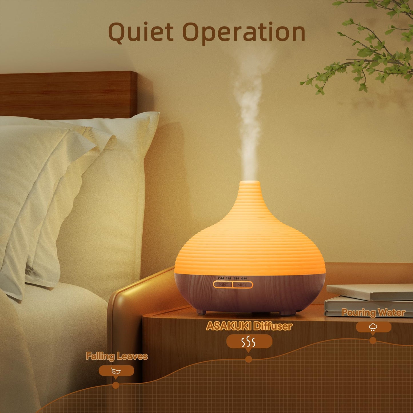 ASAKUKI Essential Oil Diffusers, 300ML 5 in 1 Ultrasonic Aromatherapy Fragrant Oil Humidifier Vaporizer with Auto Shut Off, 4 Timing Set, 7 LED Lights for Home Office Sleep