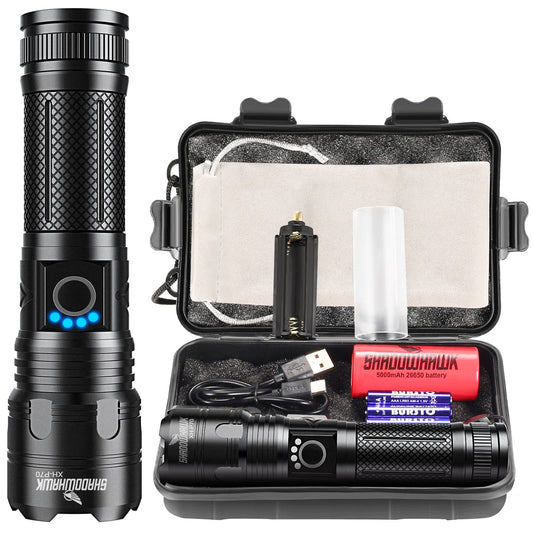 Torches LED Super Bright, Rechargeable P70 450000 Lumens Powerful Military Tactical Flashlight Rechargeable Battery Torch for Dog Walking Hiking