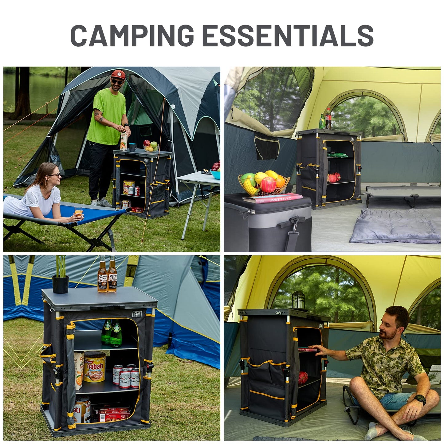 TIMBER RIDGE Compact Folding Kitchen Cabinet for Camping Garden Storage Compartments with Side Pockets