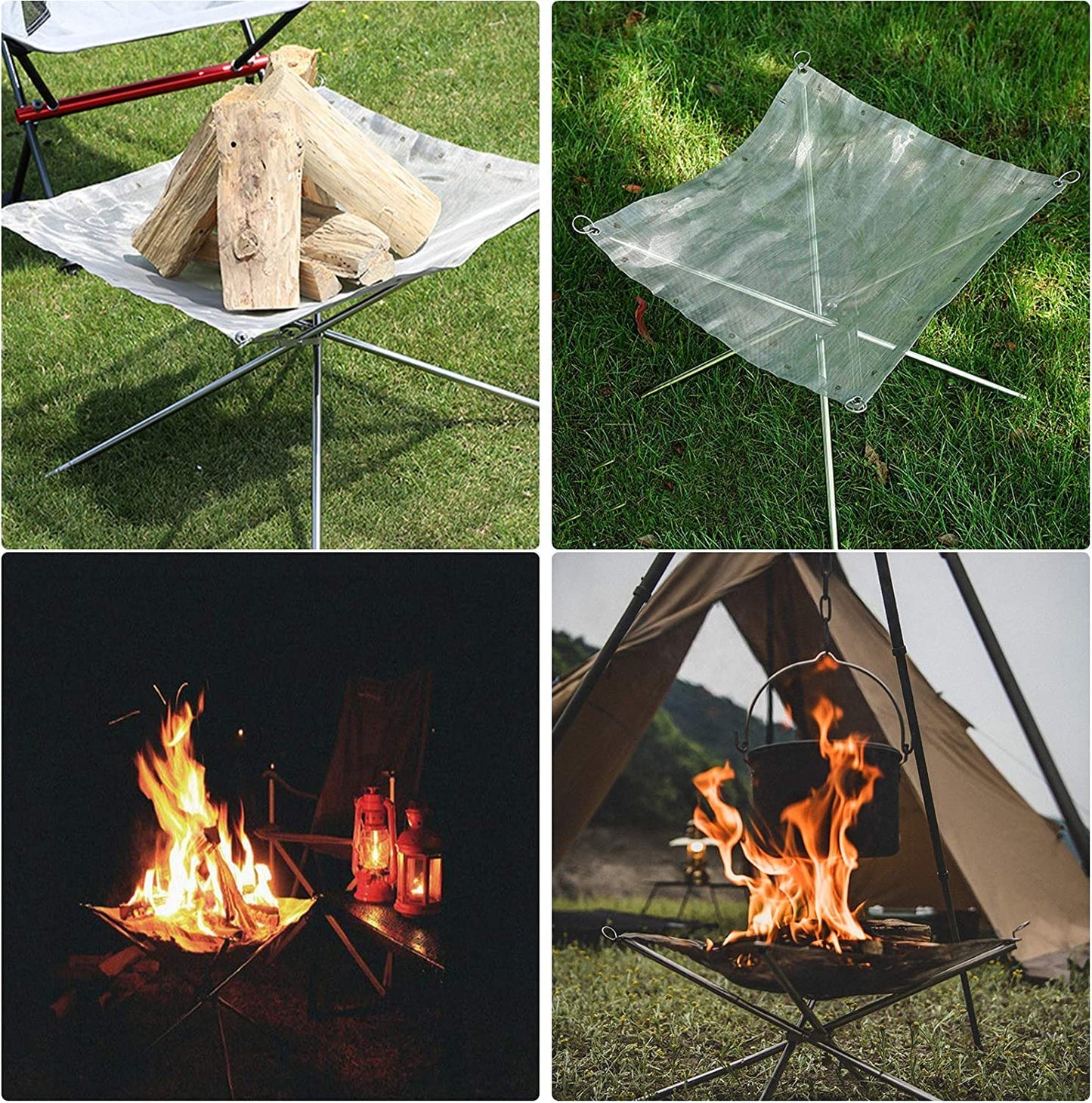 KAHEIGN Portable Outdoor Fire Pit, 42CM Foldable Stainless Steel Mesh Fire Pit Fireplace BBQ Fire Bowl for Patio Backyard Garden Camping Picnics Bonfire - with Heat Resistant Gloves & Carrying Bag