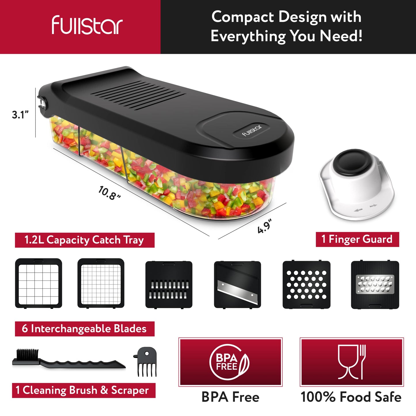 Vegetable Chopper Cutter Mandoline Slicer Cheese Grater - Food Onion Salad Veggie Chopper with Container - French Fry Potato Dicer Slicer Cutter - Kitchen Tools Gadgets (6-in-1 Compact White)