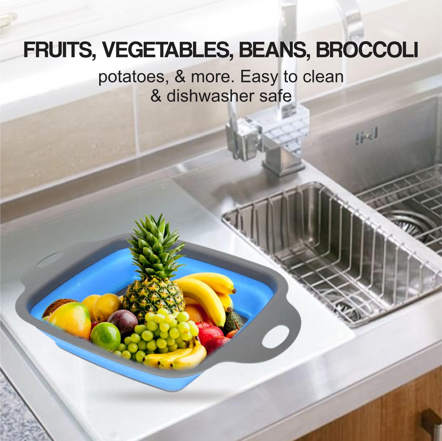 Collapsible Colander Foldable Basket with Handle Square Food Strainer Drain Storage Basket for Draining Pasta Fruits Vegetables  (1Pc)