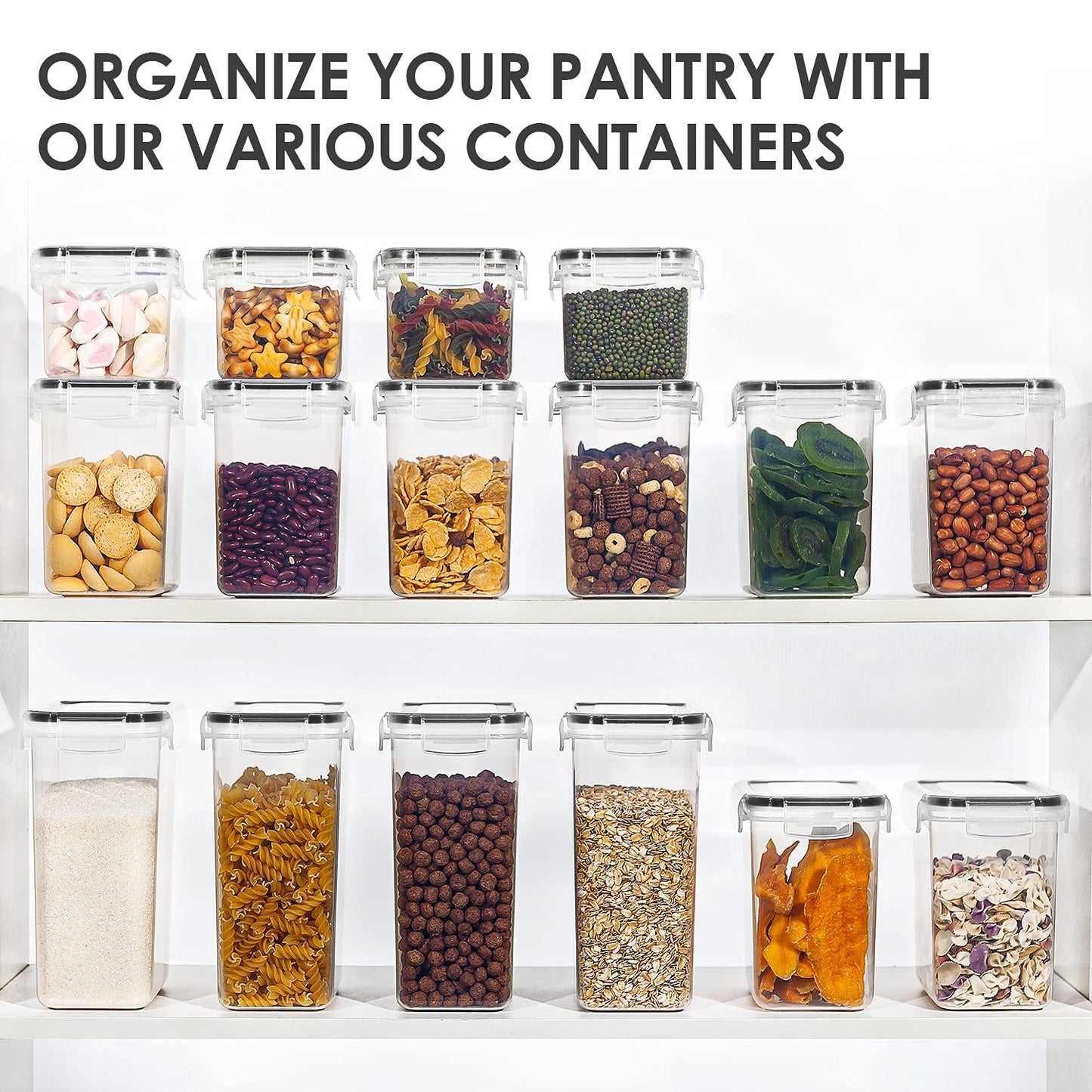 Vtopmart Set of 24 Airtight Food Storage Containers & Kitchen Storage Containers, BPA-Free Plastic Containers for Flour, Sugar and Baking Supplies, with 24 Labels (Black)