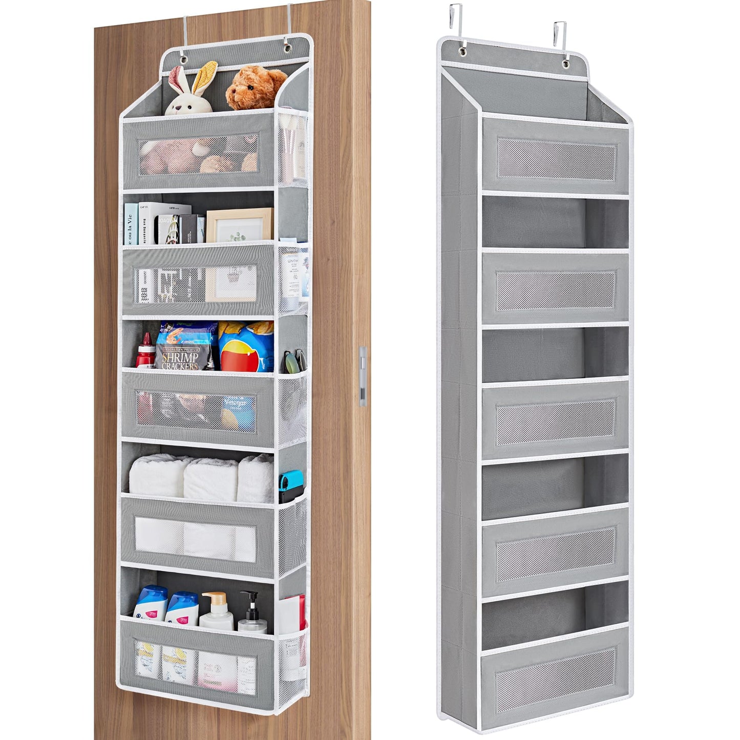 HurLuksi Over The Door Organiser Storage, 5 Shelves Hanging Door Organiser with Capacity Pockets, Anti Tilt 44 lb Load Behind Door Organiser for Bedroom, Bathroom, Pantry, Nursery