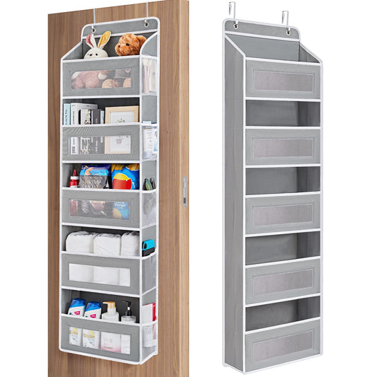 HurLuksi Over The Door Organiser Storage, 5 Shelves Hanging Door Organiser with Capacity Pockets, Anti Tilt 44 lb Load Behind Door Organiser for Bedroom, Bathroom, Pantry, Nursery