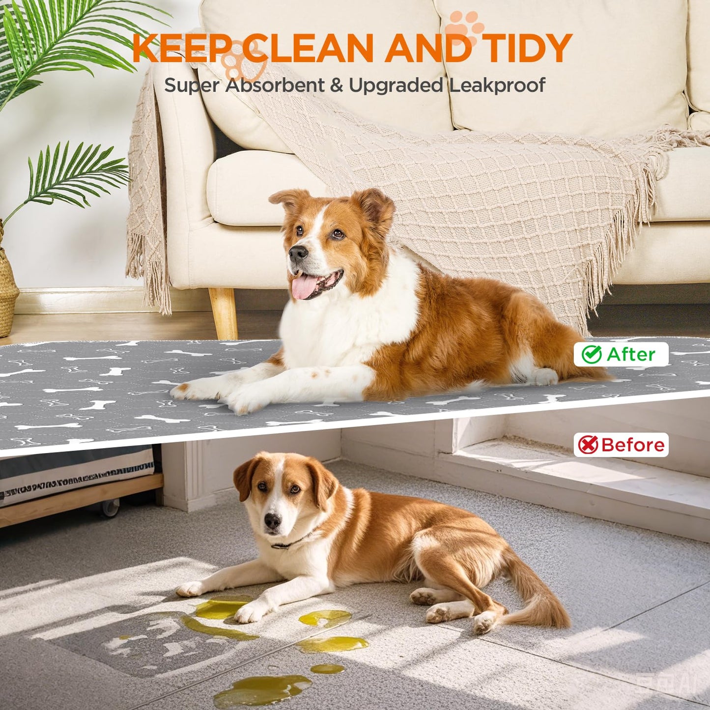 Baodan Reusable Dog Training Pads, 2 Pack Washable Puppy Pads, Super Absorbent Waterproof Dog Mat Pee Pads for Dogs, Fast Drying Training Pads for Home, Car, Travel - 60 x 40 cm
