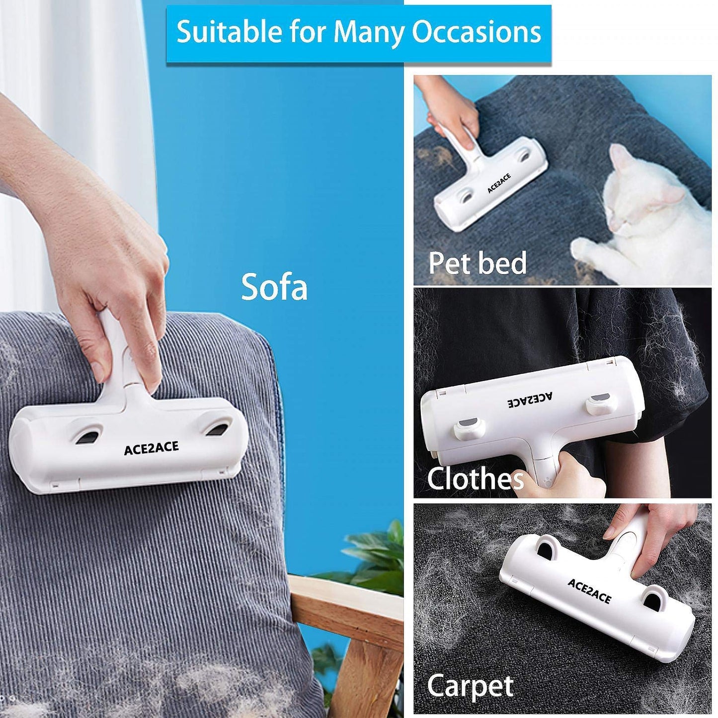Pet Hair Remover Roller Brush for Dogs and Cats, Easy to Clean Fixed Areas Pet Fur from Carpet, Furniture, Rugs, Stairs, bedding and Sofa