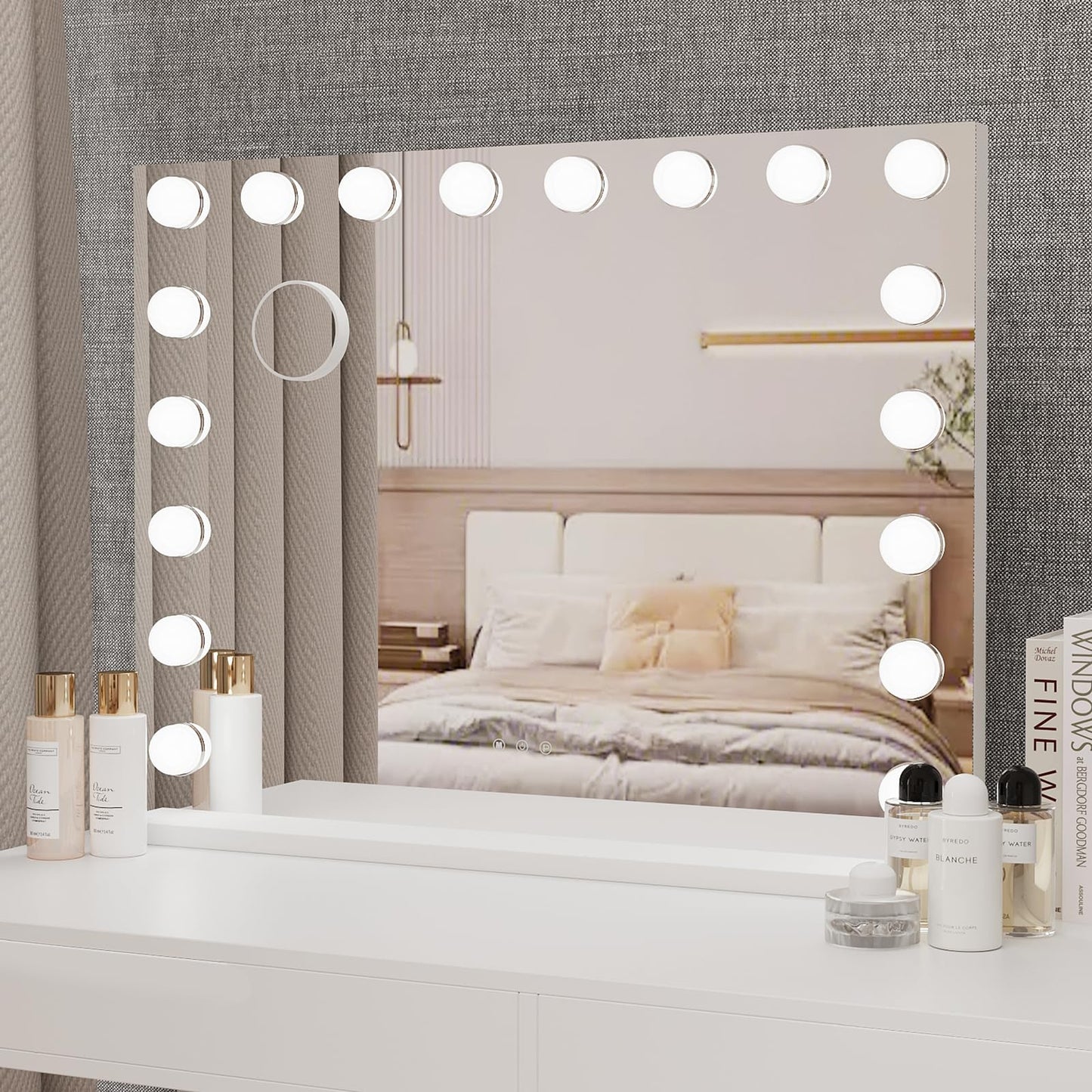 YOURLITE Hollywood Vanity Mirror with Lights, 80×62cm Lighted Makeup Mirror with 18 Dimmable Led Bulbs, 3 Lighting Modes, Touch Screen Control, Tabletop and Wall Mounted for Bedroom
