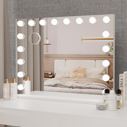 YOURLITE Hollywood Vanity Mirror with Lights, 80×62cm Lighted Makeup Mirror with 18 Dimmable Led Bulbs, 3 Lighting Modes, Touch Screen Control, Tabletop and Wall Mounted for Bedroom