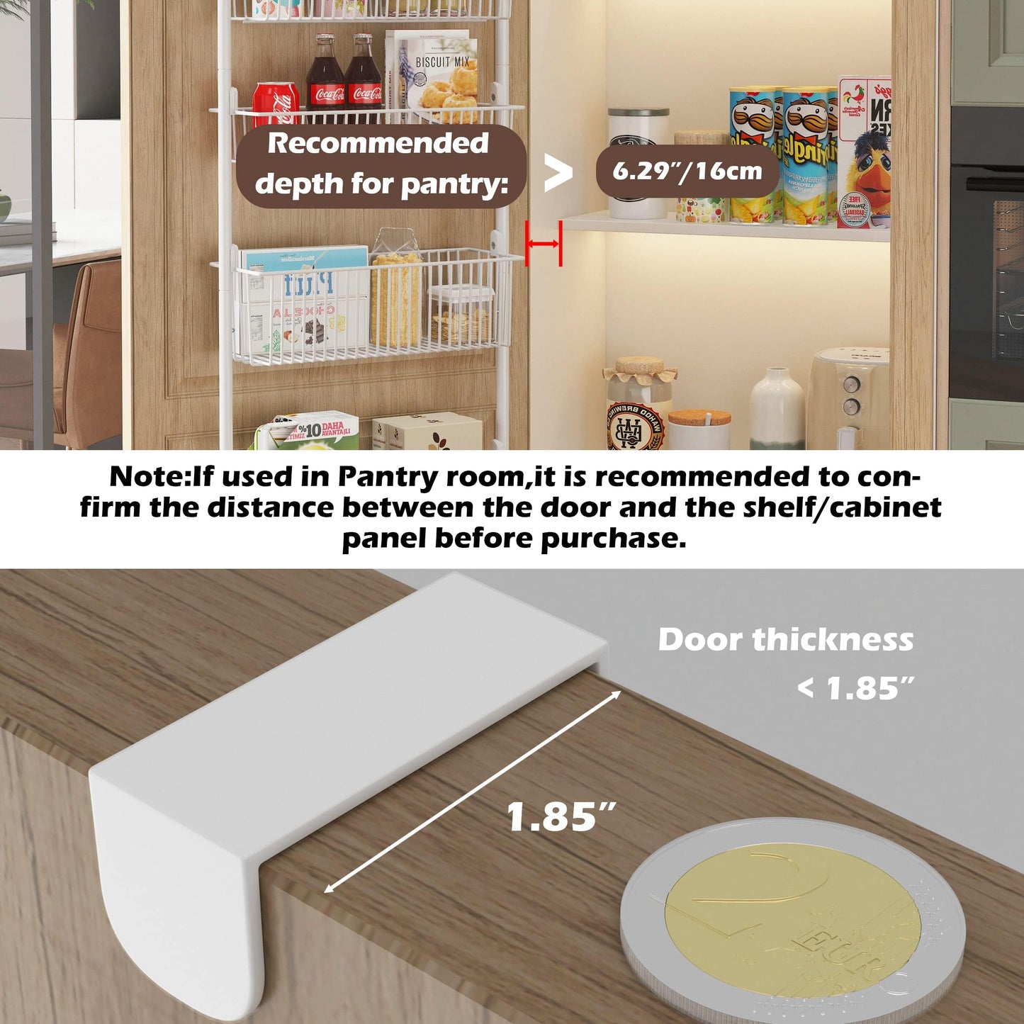 5-Tier over door spice rack, hanging door storage, Pantry Organizer Metal Hanging Kitchen Spice Rack Can Organizer(white)