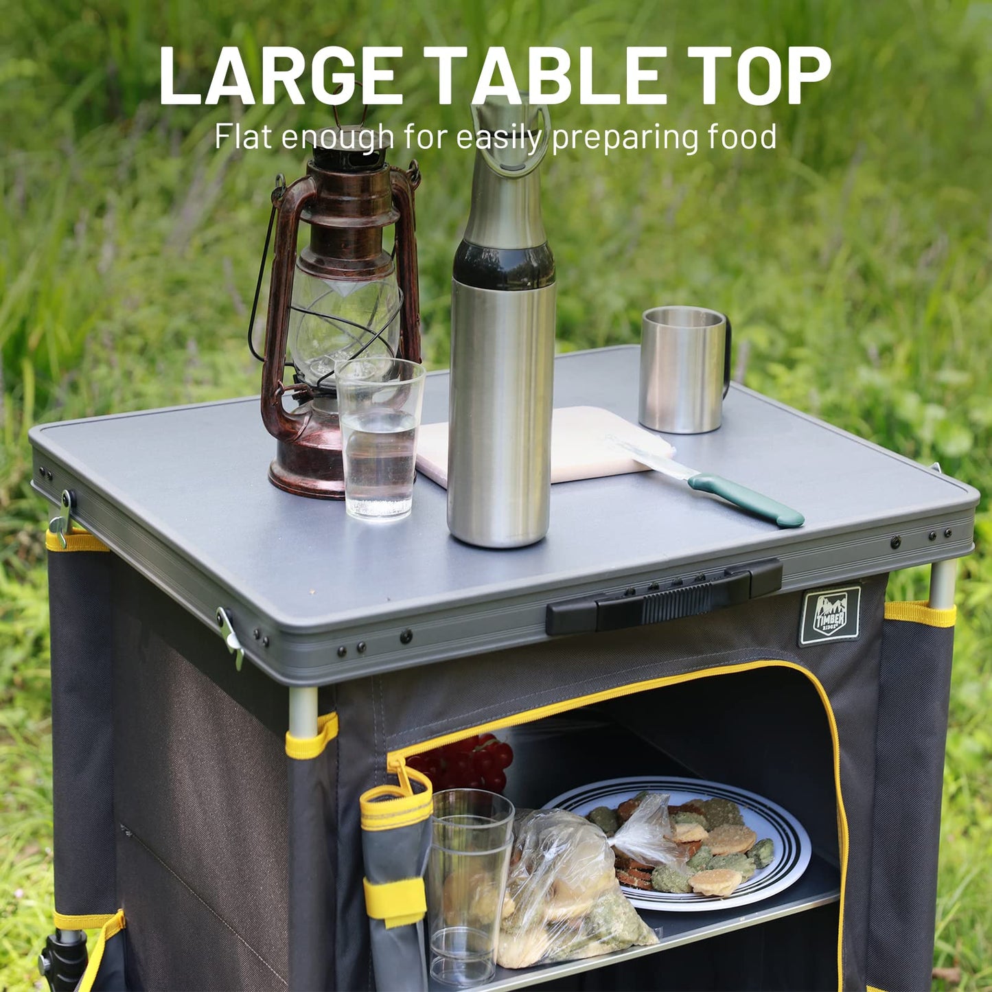 TIMBER RIDGE Compact Folding Kitchen Cabinet for Camping Garden Storage Compartments with Side Pockets
