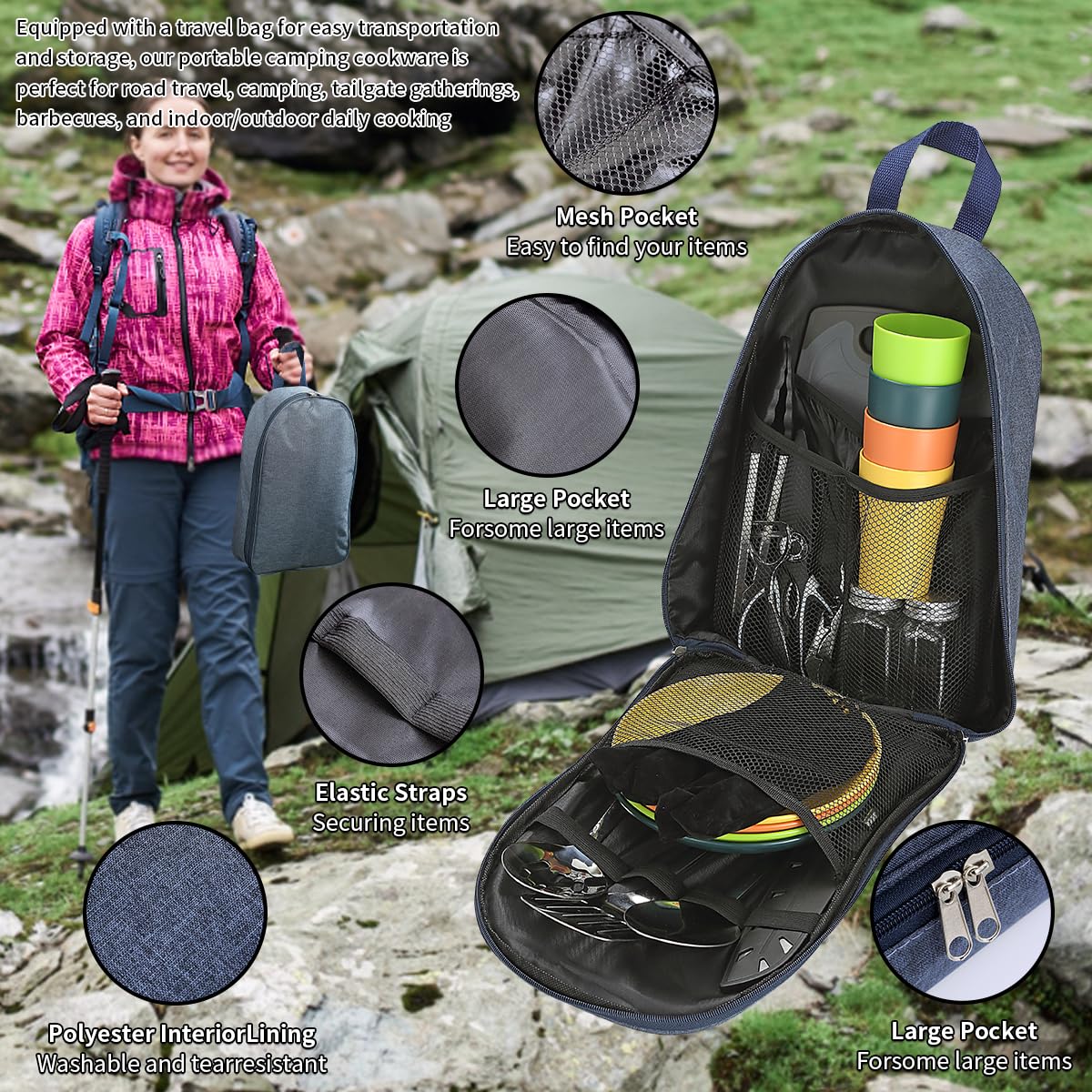 Berglander Camping Cooking Utensils Set 23 Piece, Camping Essentials Camping Accessories Gear Must Haves Camper and BBQ Utensils for Travel, Picnics, Camping, BBQ, Party and Other Outdoor Activities