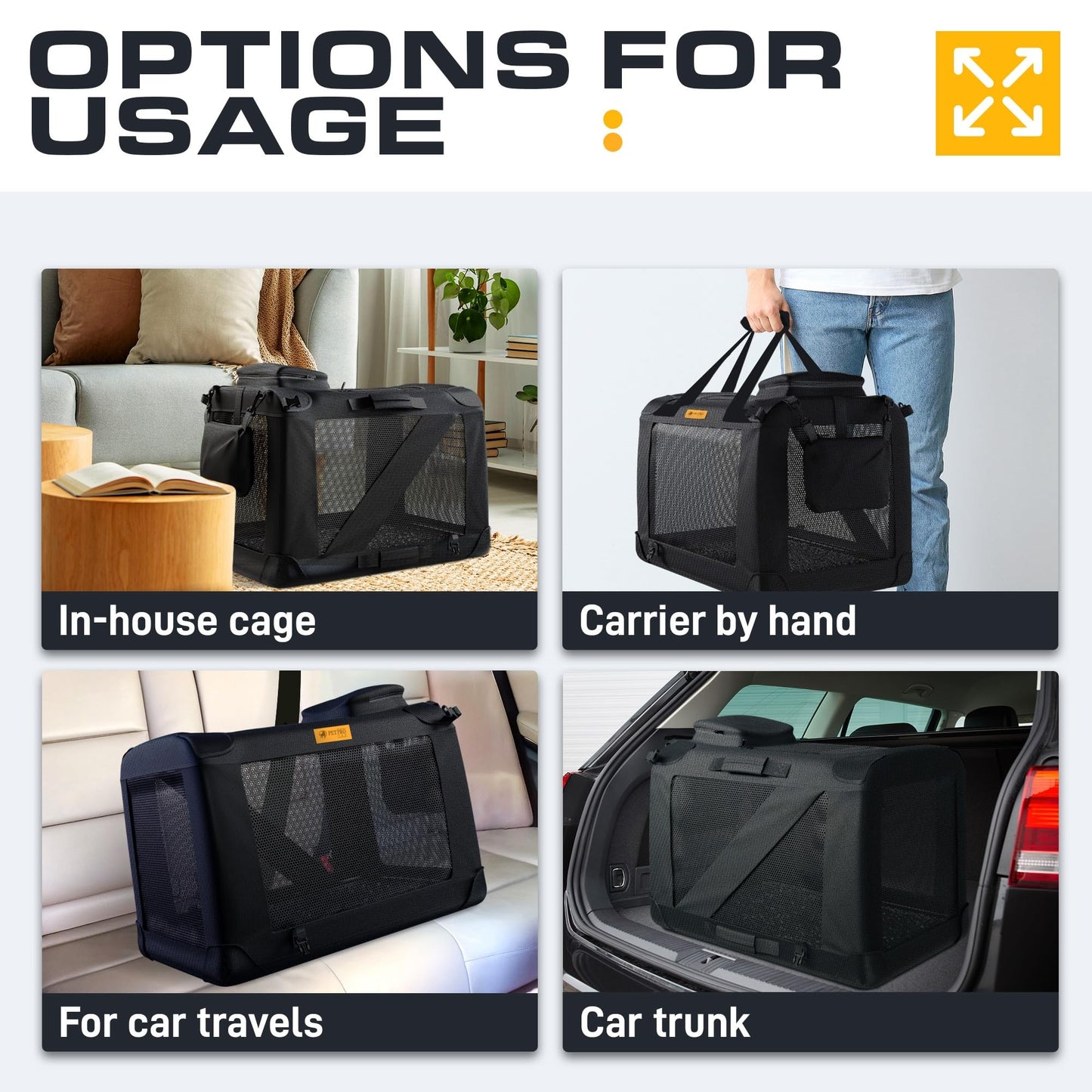 PETPROVED Dog Travel Crate Dog Carrier Cat Carrier Large Pet Carrier for Medium Dogs Puppy Carrier Soft Fabric Dog Car Crate Collapsible for Car