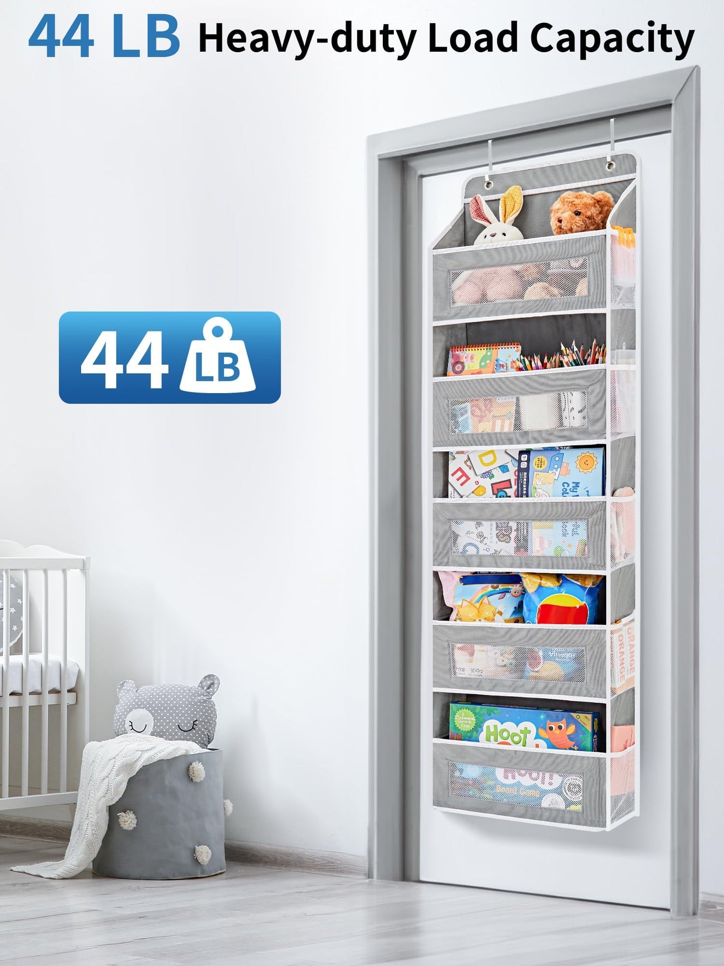 HurLuksi Over The Door Organiser Storage, 5 Shelves Hanging Door Organiser with Capacity Pockets, Anti Tilt 44 lb Load Behind Door Organiser for Bedroom, Bathroom, Pantry, Nursery