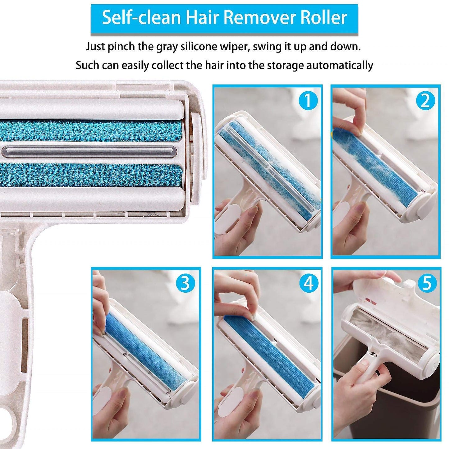 Pet Hair Remover Roller Brush for Dogs and Cats, Easy to Clean Fixed Areas Pet Fur from Carpet, Furniture, Rugs, Stairs, bedding and Sofa