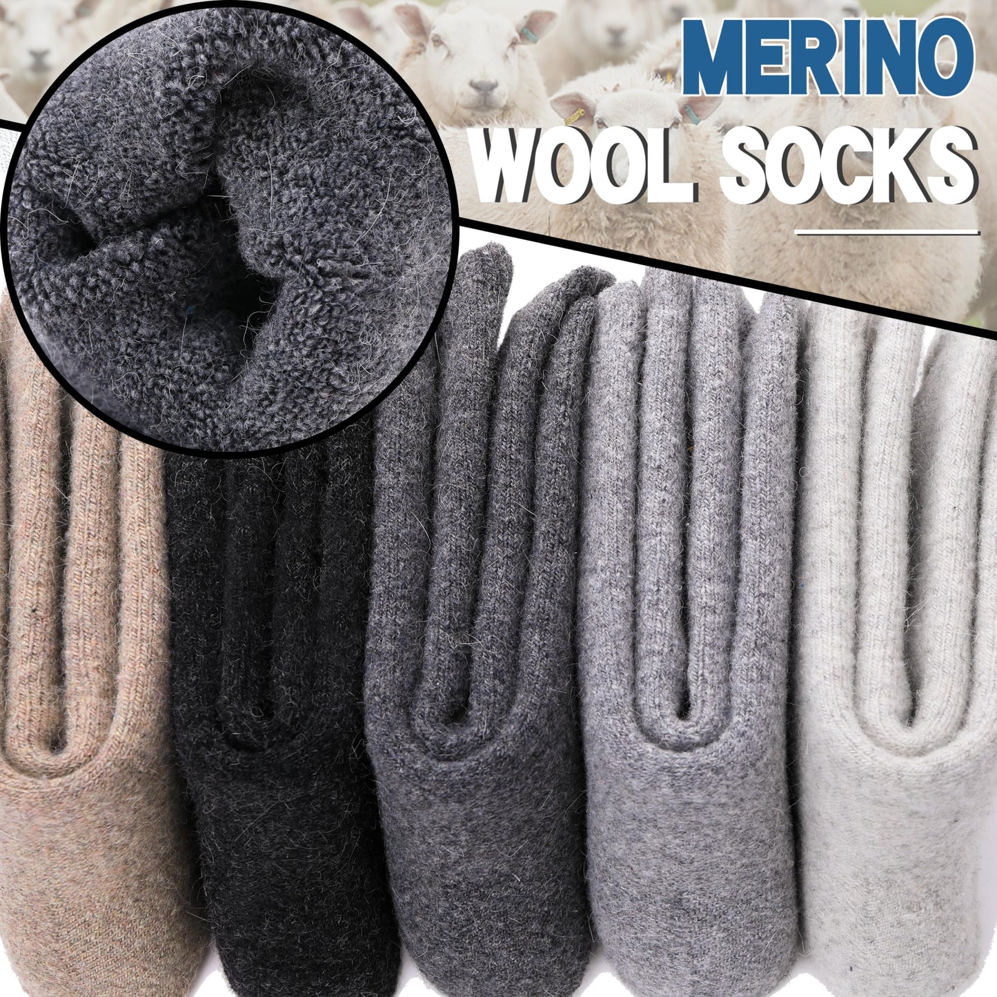 Womens Merino Wool Thermal Thick Warm Winter Walking Work Hiking Socks, 5 Pairs(Mix Colour)
