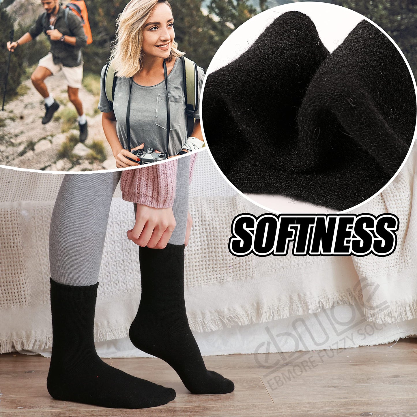 Womens Merino Wool Thermal Thick Warm Winter Walking Work Hiking Socks, 5 Pairs(Mix Colour)