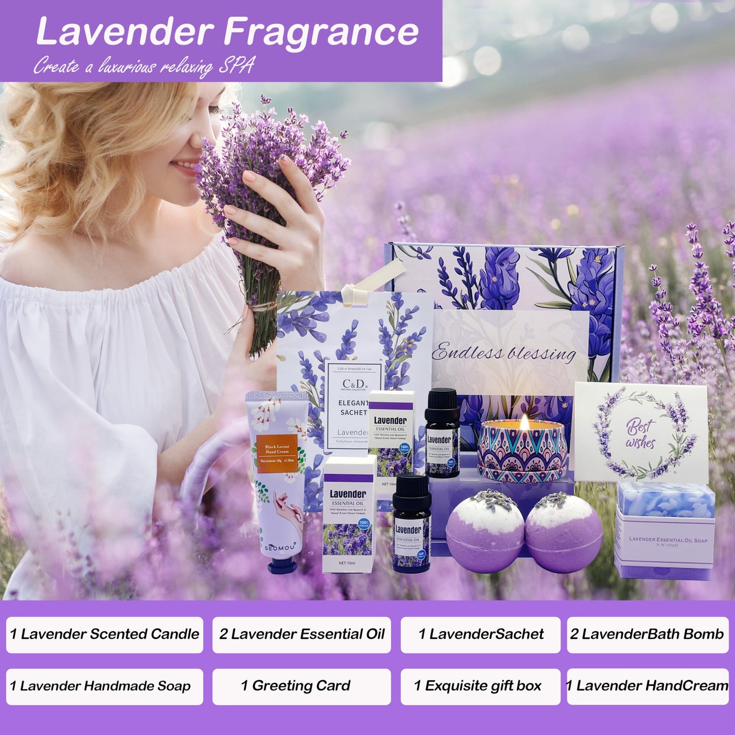 Pamper Gifts for Women, Unique Best Friend Gifts for Her, Lavender Self Care Get Well Soon Gifts Set for Mum Sister Wife, Spa Bath Set Bath Bombs Candle Present Set, Birthday Mothers Day Gift Box