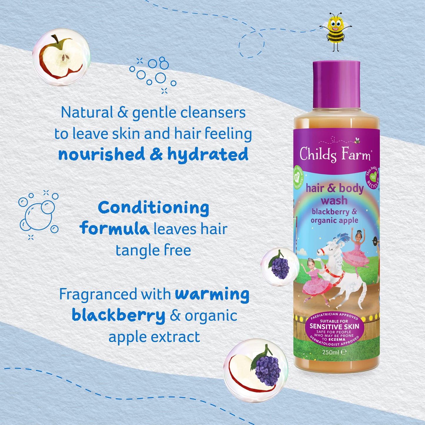 Childs Farm | Kids Hair & Body Wash 250ml | Blackberry & Organic Apple | Suitable for Dry, Sensitive & Eczema-prone Skin