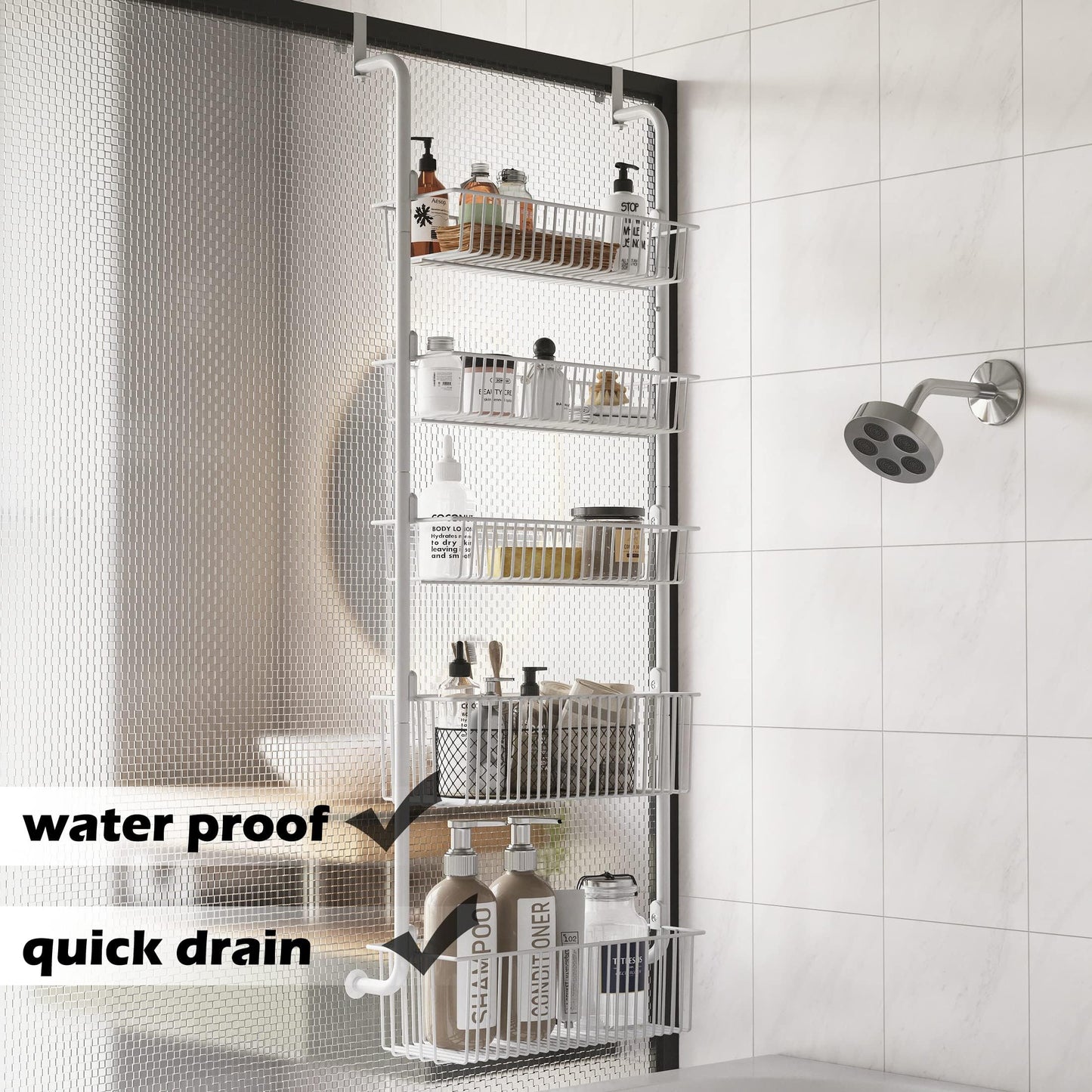 5-Tier over door spice rack, hanging door storage, Pantry Organizer Metal Hanging Kitchen Spice Rack Can Organizer(white)